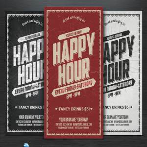 欢乐时光三色派对传单模板 Happy Hour Flyer