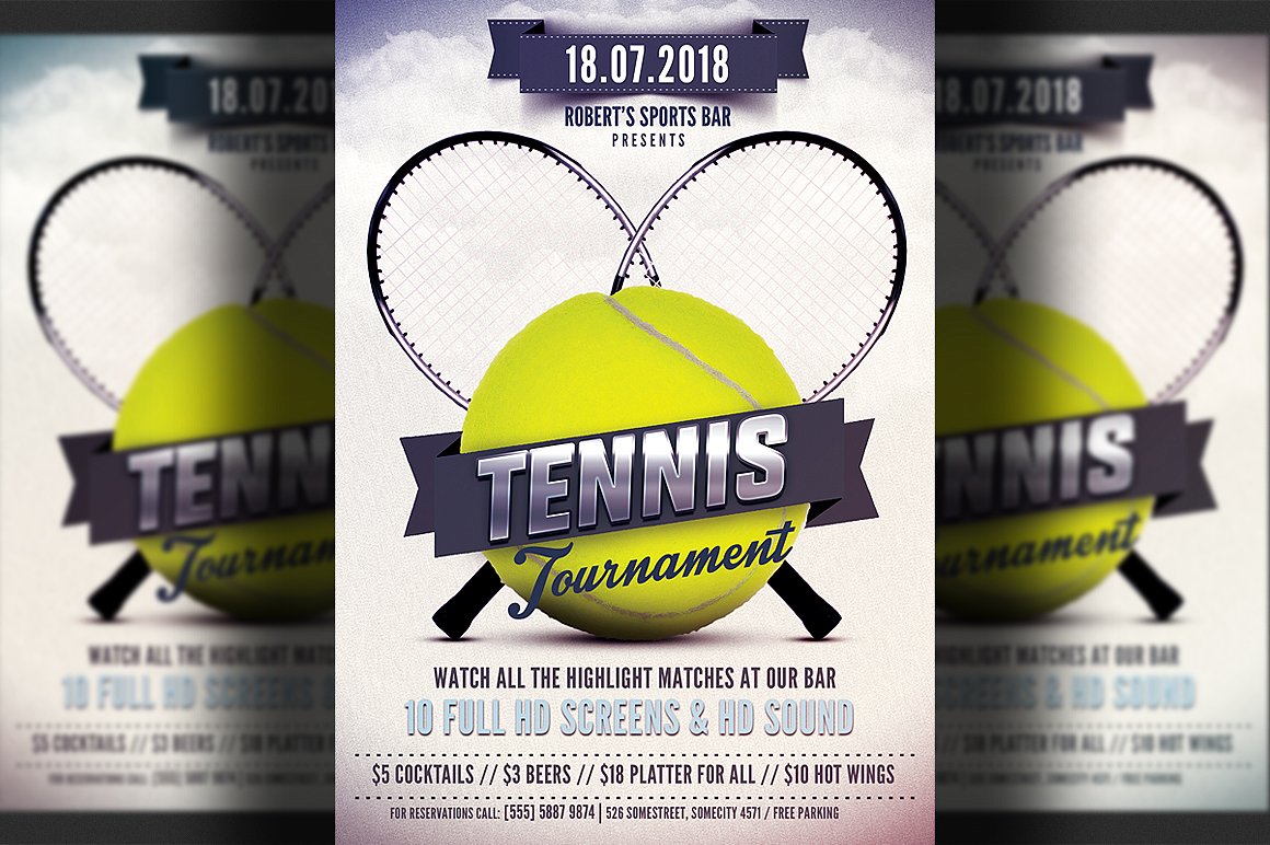 现代体育活动网球比赛传单模板 Tennis Flyer Template