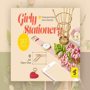 8.3GB超容量女性小物样机素材 Girly Stationery Mockup Creator（高清实物元素+场景样机）