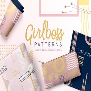女性孟菲斯风格图形纹理背景 Girlboss Memphis Style Patterns