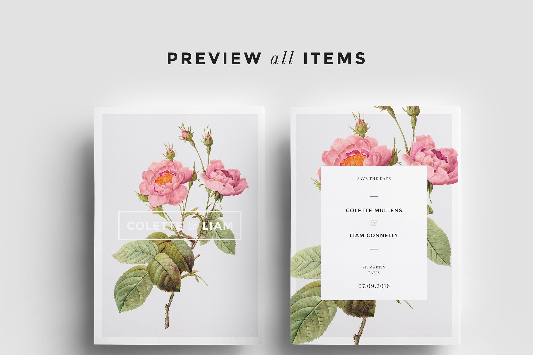 预留时间邀请函设计模板 Botanical Save the Date Bundle