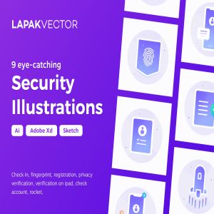 一流设计素材网下午茶：安全概念的插画素材套装下载 [Ai]