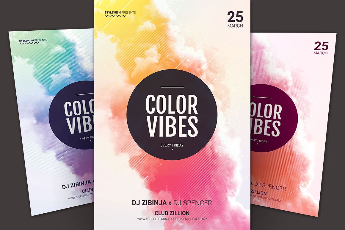 烟雾缭绕DJ音乐派对海报传单模板 Color Vibes Flyer Template