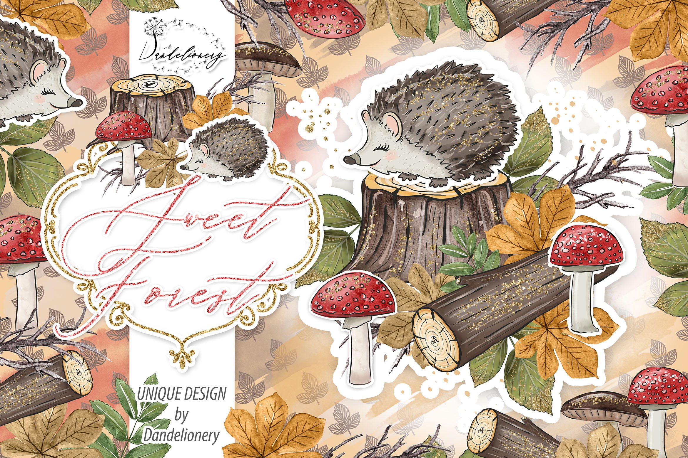 甜蜜森林手绘设计插画PNG素材 Sweet Forest design