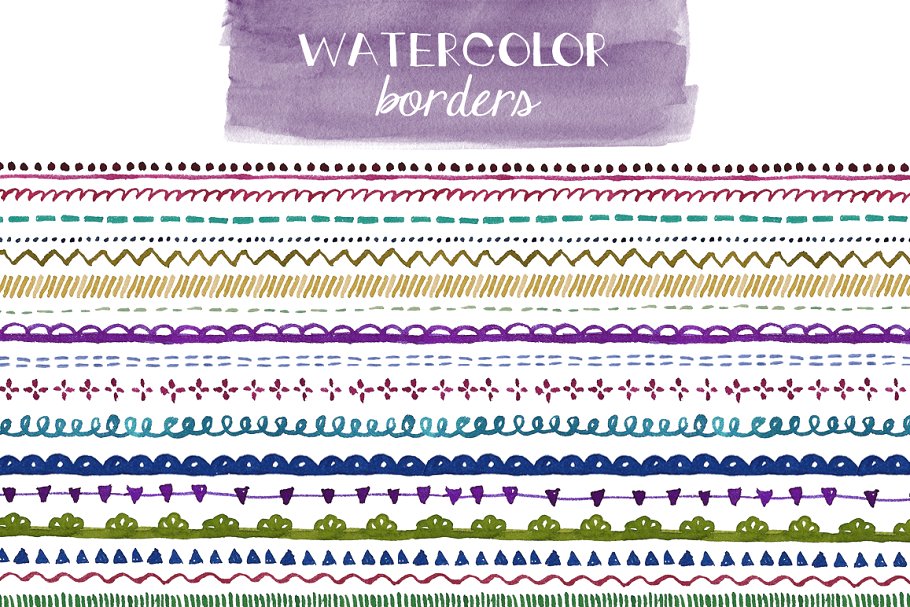 多彩水彩花边装饰元素 Watercolor Borders