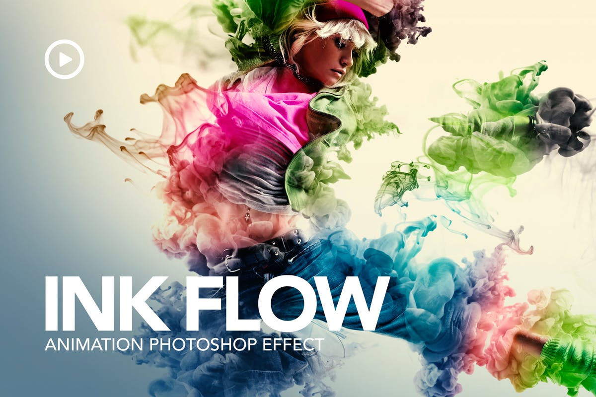 多彩墨水流动动画效果PS动作 Ink Flow Animation Photoshop Action