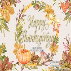 感恩节主题花卉水彩手绘矢量素材 Watercolor “Happy Thanksgiving” design插图1