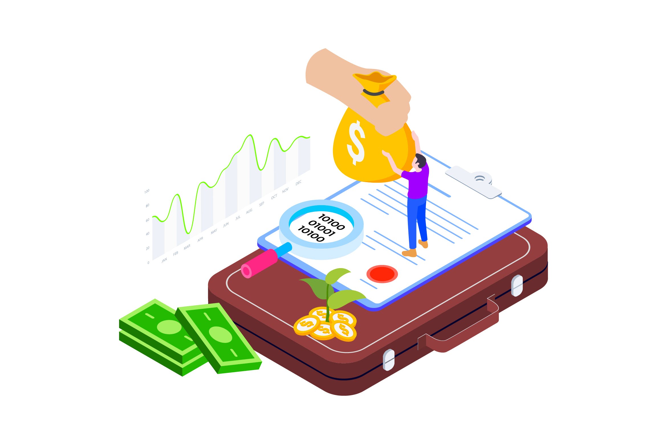 区块链技术智能合约概念插画素材v14 Smart Contract on Blockchain Isometric  14 – TU