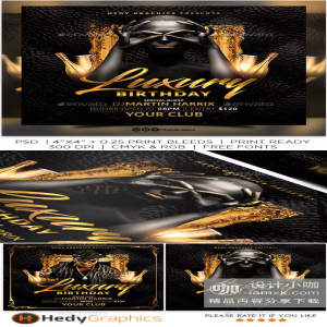 时尚的黑金生日海报模板下载[PSD]