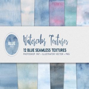 蓝色水彩无缝纹理套装 Watercolor Seamless Textures – Blue Pack