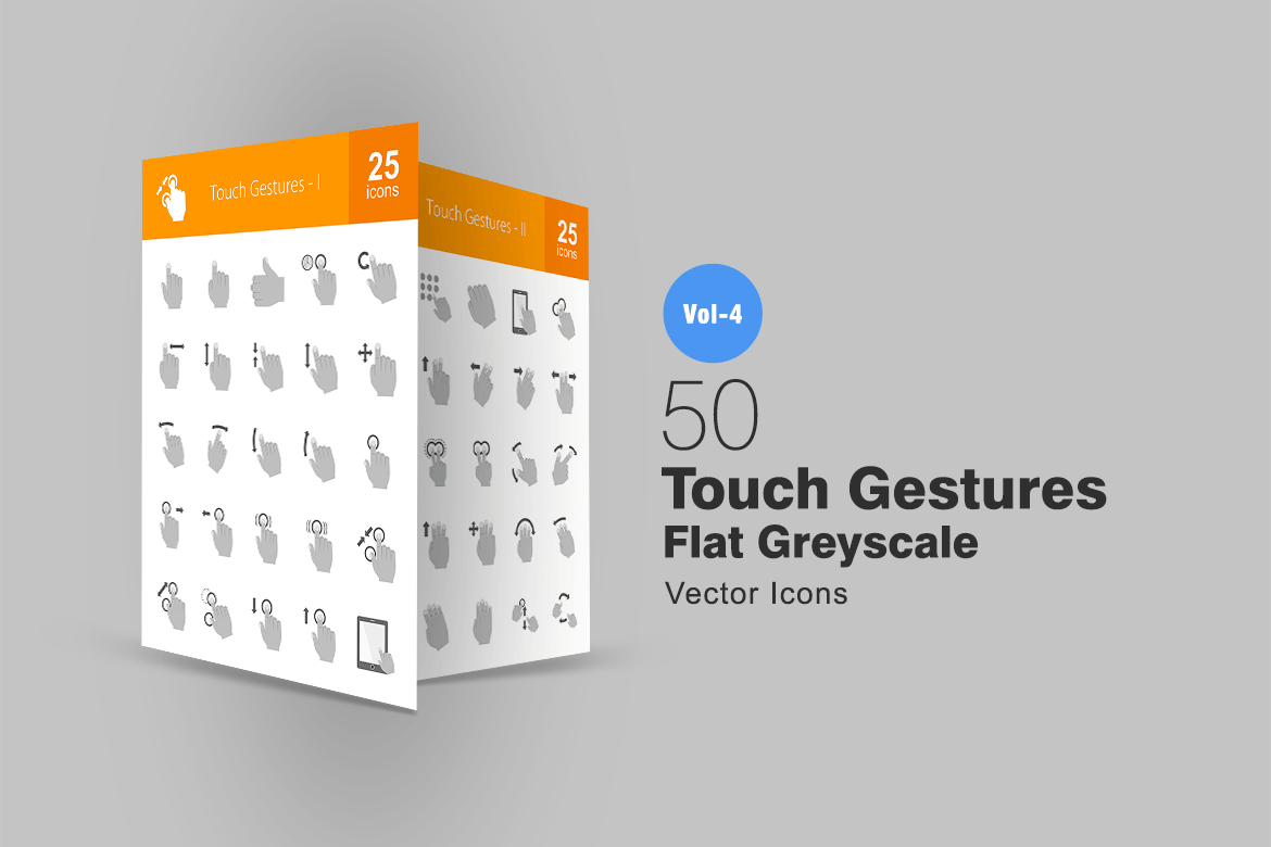50枚手机触摸手势动作图标素材 50 Touch Gestures Greyscale Icons