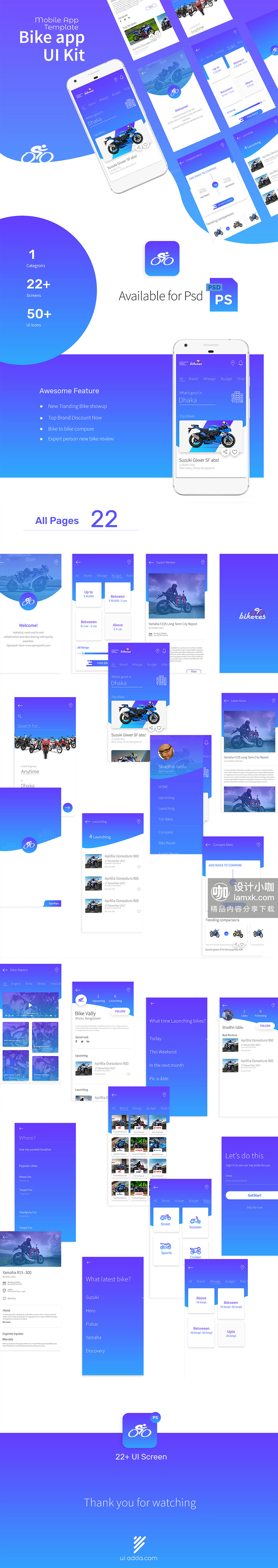 一流设计素材网下午茶：自行车运动项目的精致 APP UI KIT 套装下载[XD,PSD]