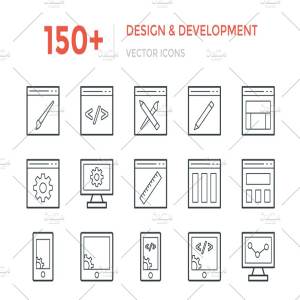 150+互联网技术开发&软件设计极简线条图标 150+ Design and Development Icon