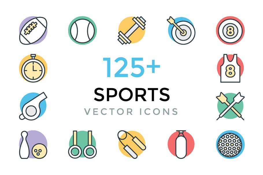 125+运动主题矢量图标 125+ Sports Vector Icons