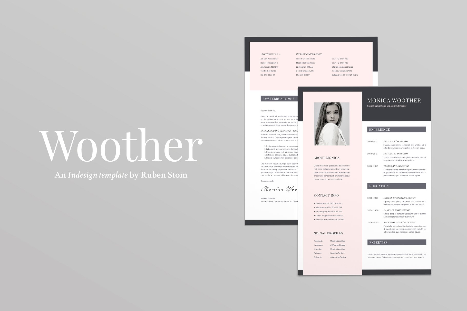 时尚专业的简历和求职信模板 Woother Resume Template