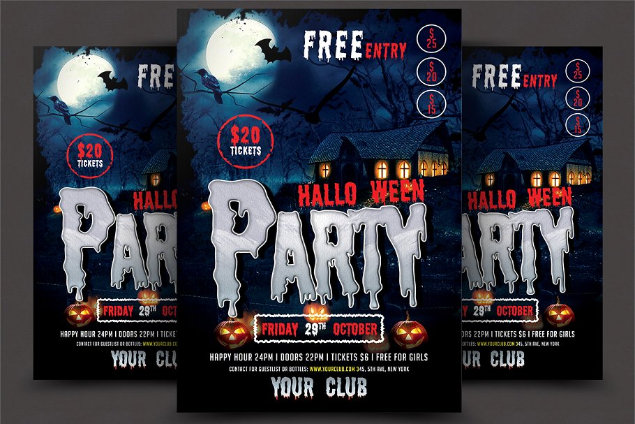 万圣节恐怖派对推广传单模板 Halloween Flyer