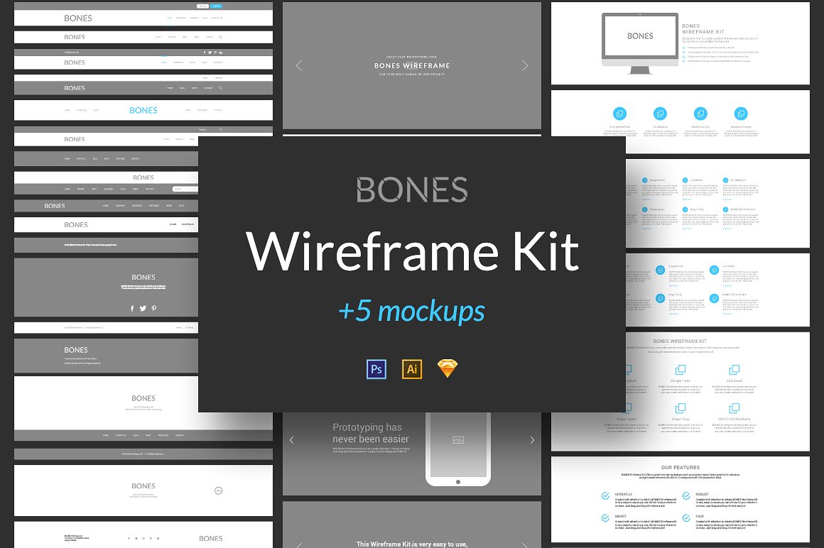 网页设计线框图素材包 Bones Wireframe Kit