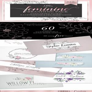 100个简约时尚的手绘女性标志和品牌包装