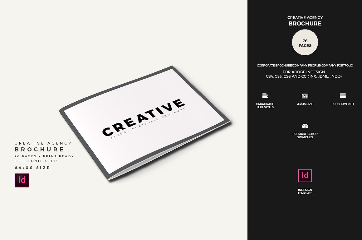 创意极简的黑白色调杂志手册模板下载[indd]