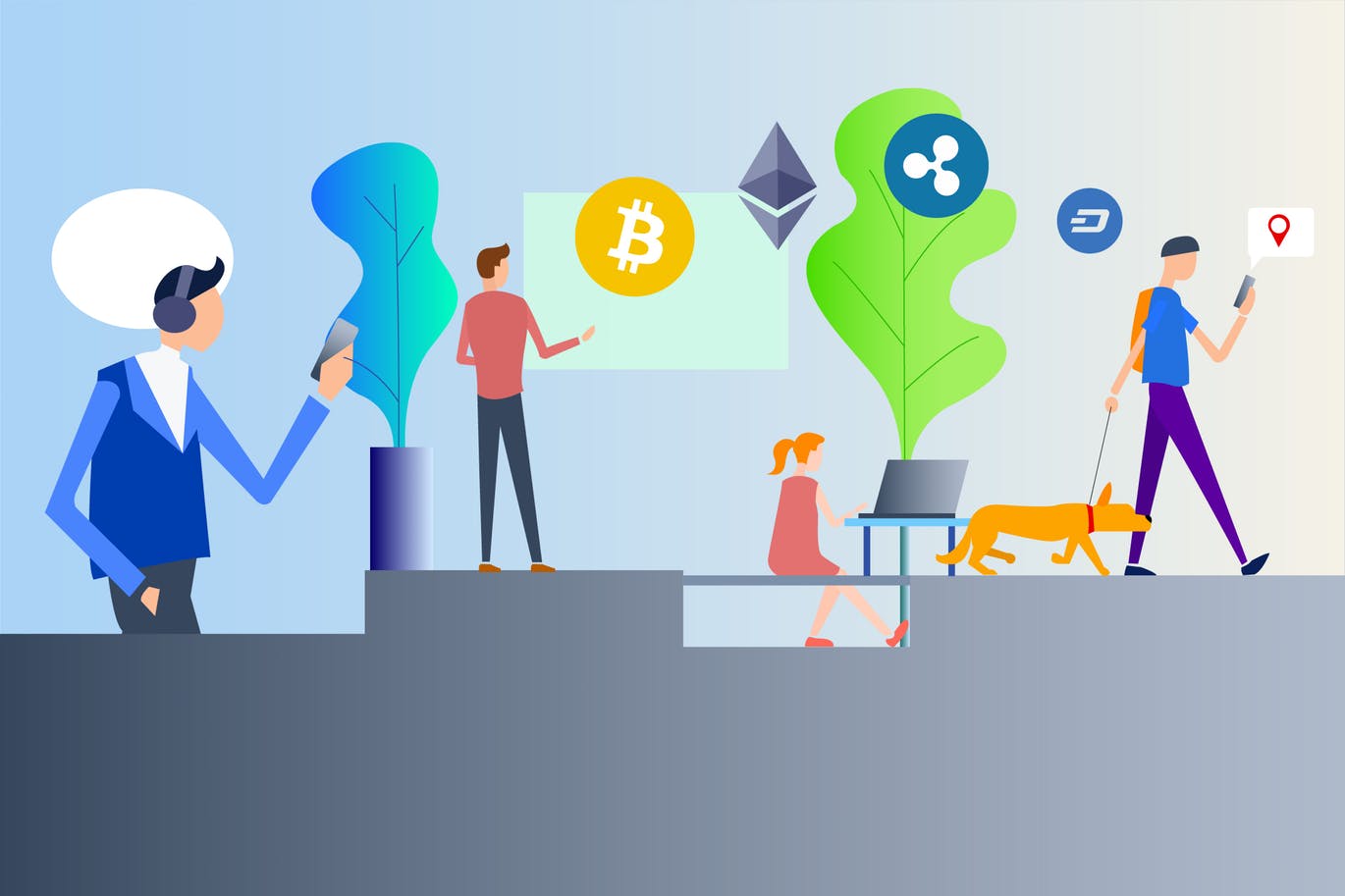 时尚高端2D区块链blockchain比特币banner海报插画元素