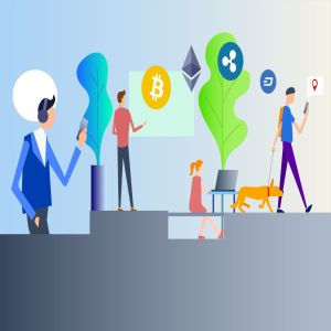 时尚高端2D区块链blockchain比特币banner海报插画元素