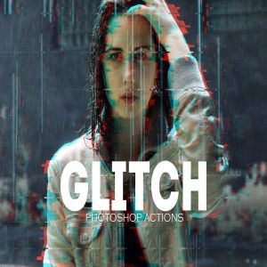 毛刺信号故障照片后期特效PS动作 Glitch Photoshop PSD Actions
