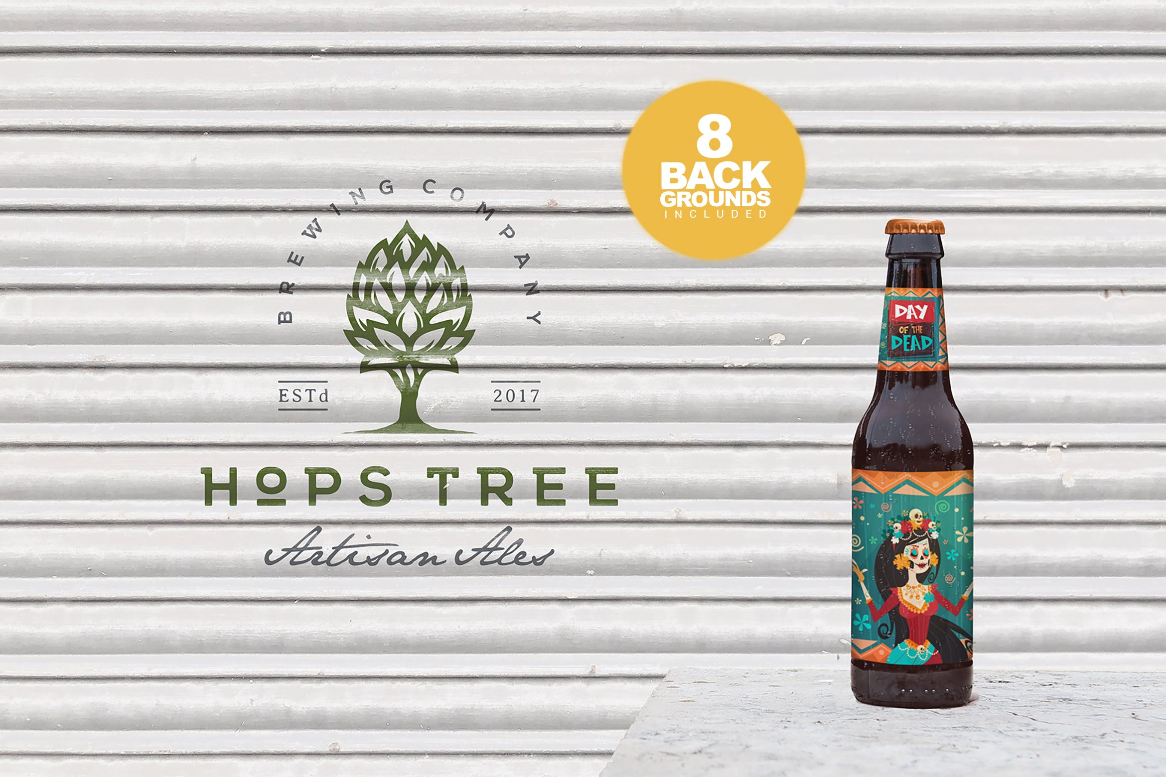 车库场景啤酒瓶外观设计预览样机 Garage Beer Mockup
