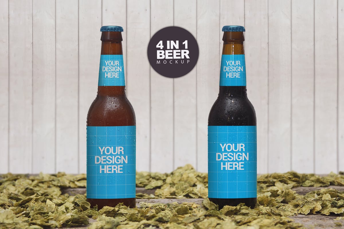 四合一啤酒瓶外观设计样机 Beer Styles 4 in 1