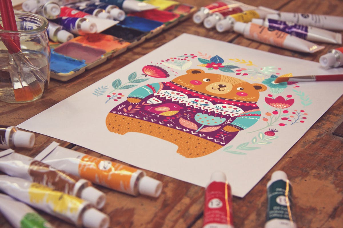 画室创作场景画纸样机模板v1 Paper View