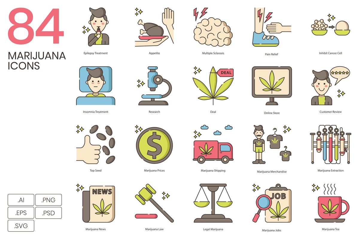 84枚大麻&草药主题图标 84 Marijuana & Weed Icons | Hazel Series