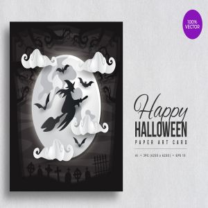 万圣节庆祝主题剪纸艺术矢量插画素材v2 Happy Halloween Paper Art Vector Card Vol.2