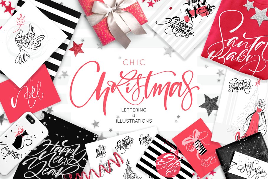 圣诞节主题装饰字母＆剪贴画 Chic Christmas Lettering & Clipart