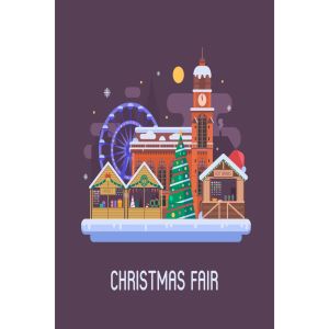 欧洲圣诞集市夜景场景插画 Europe Christmas Fair Night Scene