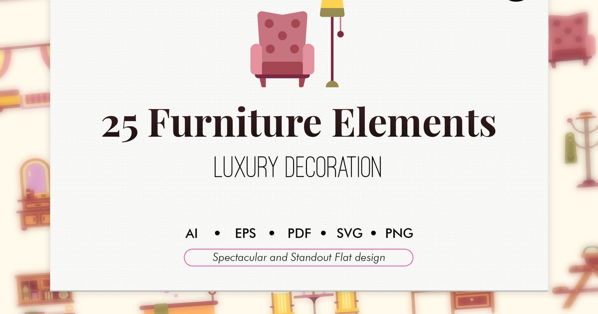 25枚欧式家具扁平化设计风格图标素材 25 Furniture flat elements