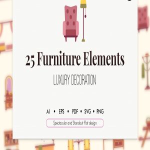 25枚欧式家具扁平化设计风格图标素材 25 Furniture flat elements