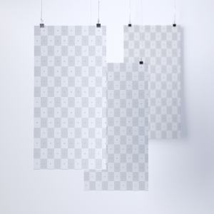 悬挂式创意海报设计展示样机模板 Three 2:3 portrait poster mockup, hanging