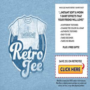 复刻 70s-80s T恤效果纹理图层样式 RetroTee-Worn Tee Effect Pack插图1