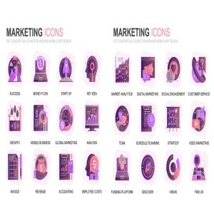 现代扁平化渐变设计风格市场营销主题图标素材