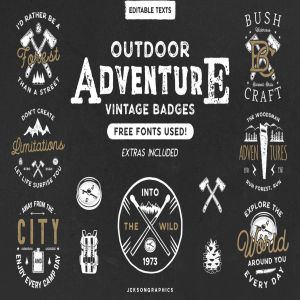 12款复古户外运动品牌Logo设计模板 12 Vintage Outdoor Adventure Logos / Retro Badges插图1