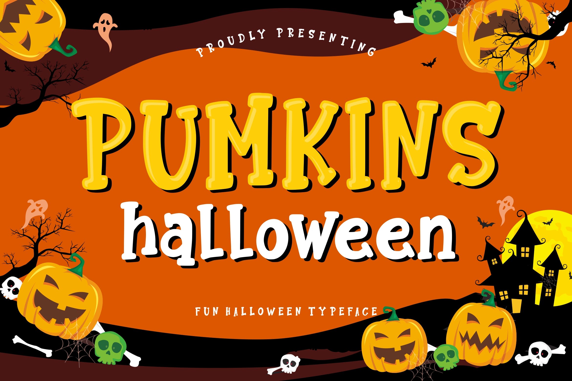 万圣节主题设计英文粗体字体 Pumkins Halloween Fun Typeface