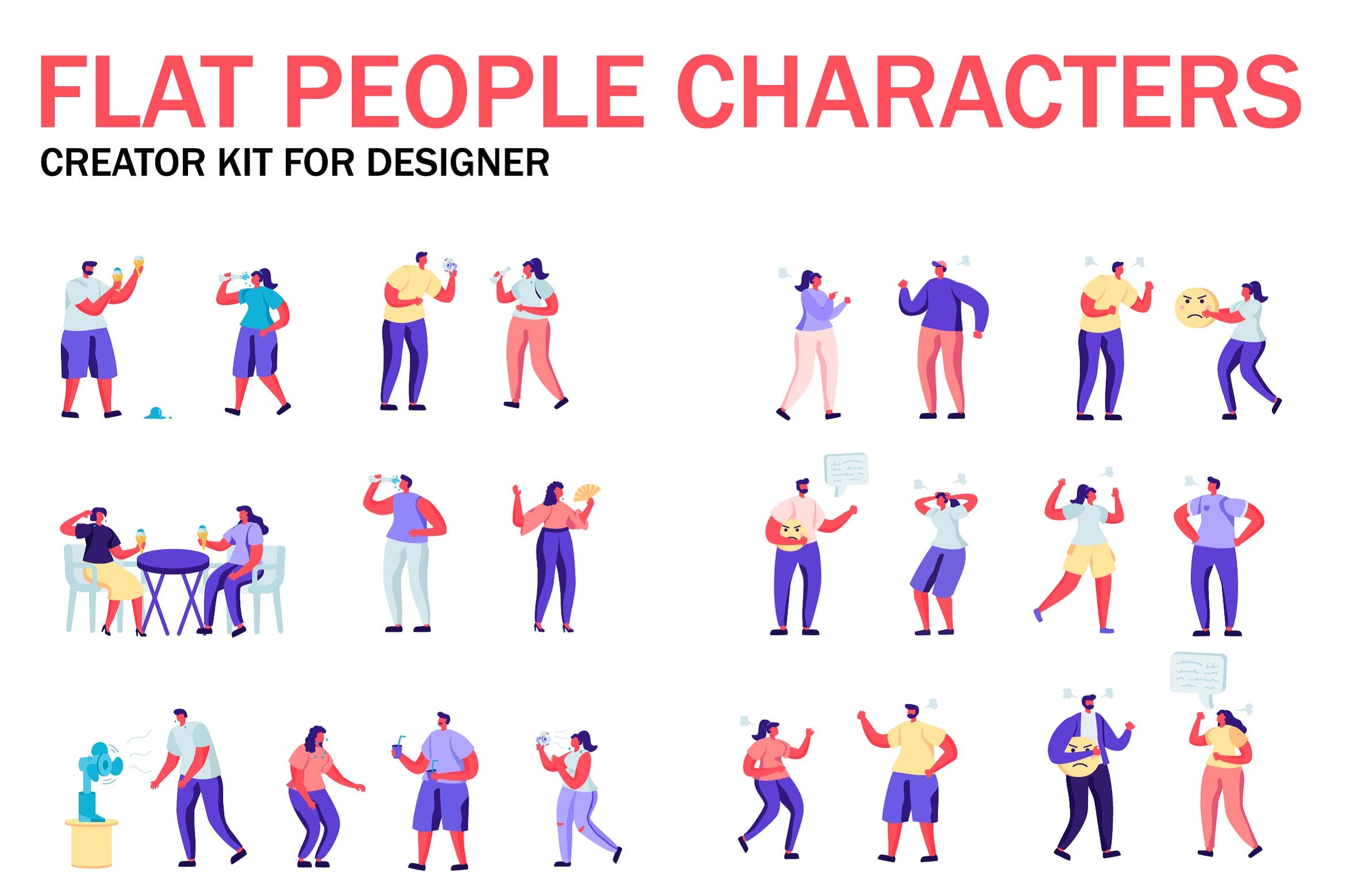 扁平化设计风格虚拟人物角色图形设计工具包v5 Flat People Character Creator Kit