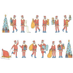 圣诞老人人物形象线条艺术矢量插画素材 Santa Claus Lineart People Character Collection
