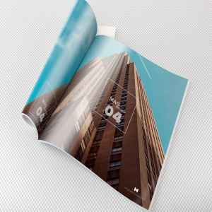 卷页方形杂志内页排版设计样机 Square Magazine Opened Rolled Mockup