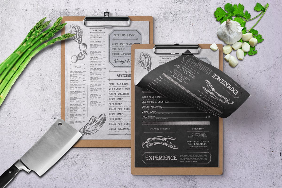 简约素描美食菜单排版设计模板 Sketch A4 and US Letter Single Page Menu