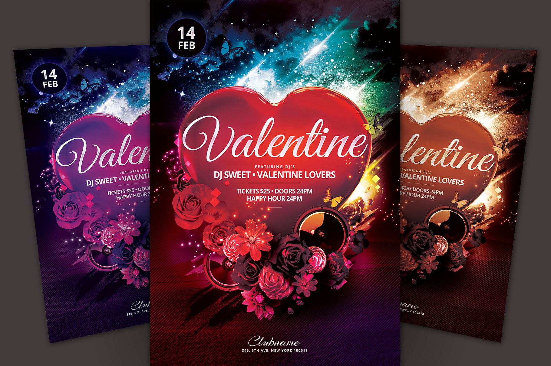 浪漫心型情人节活动海报传单模板 Valentine Flyer Template