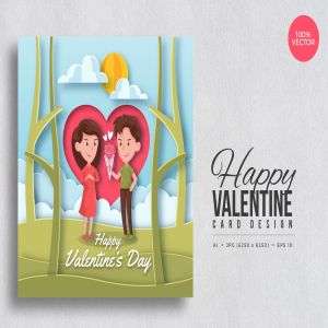 剪纸艺术情人节方形矢量卡片插画Vol.6 Paper Art Valentine Square Vector Card Vol.6