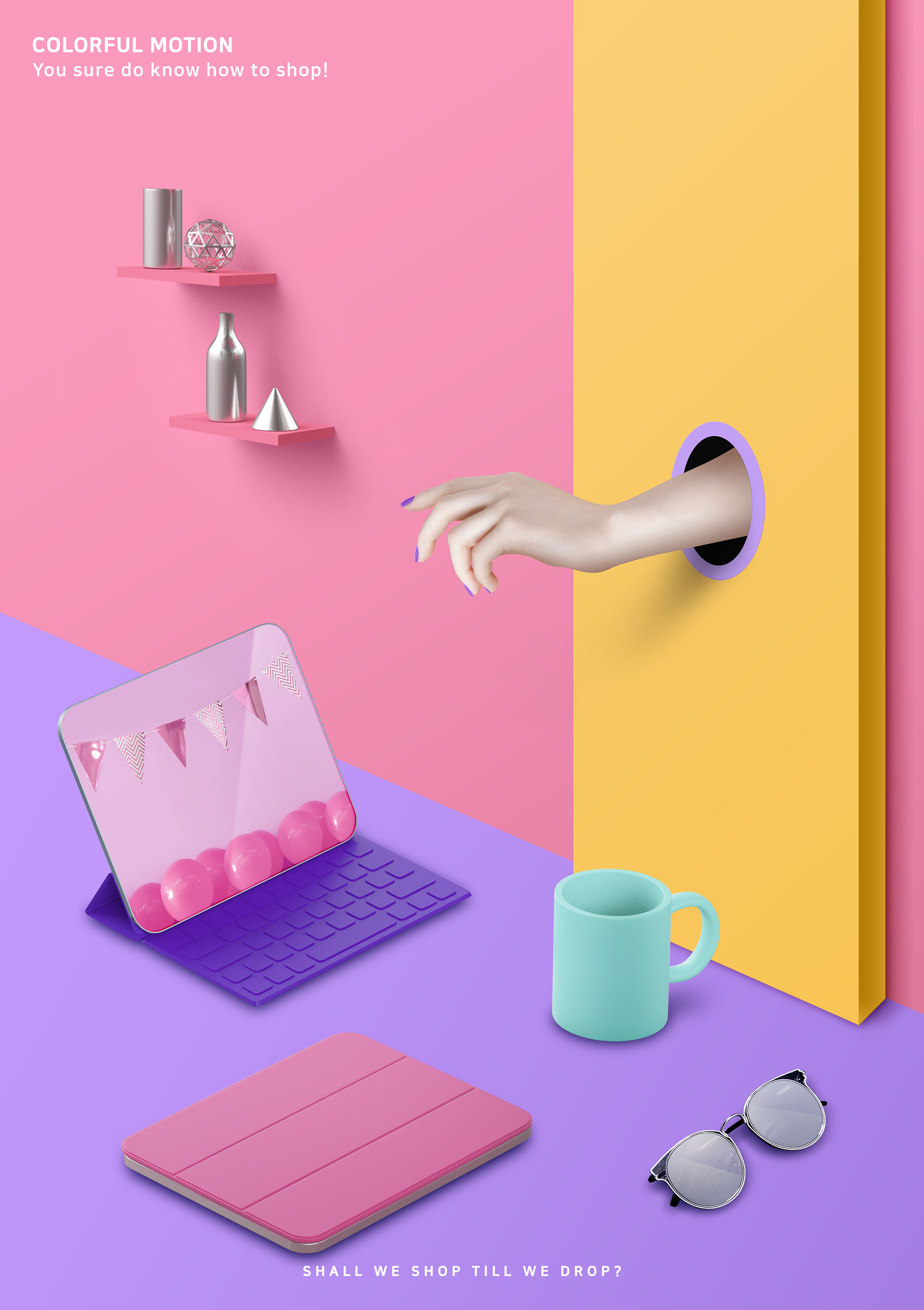 时尚三维空间立体创意电商海报模板PSD下载