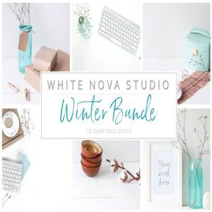 蓝色主点缀办公场景样机模板 Blue stock photo bundle