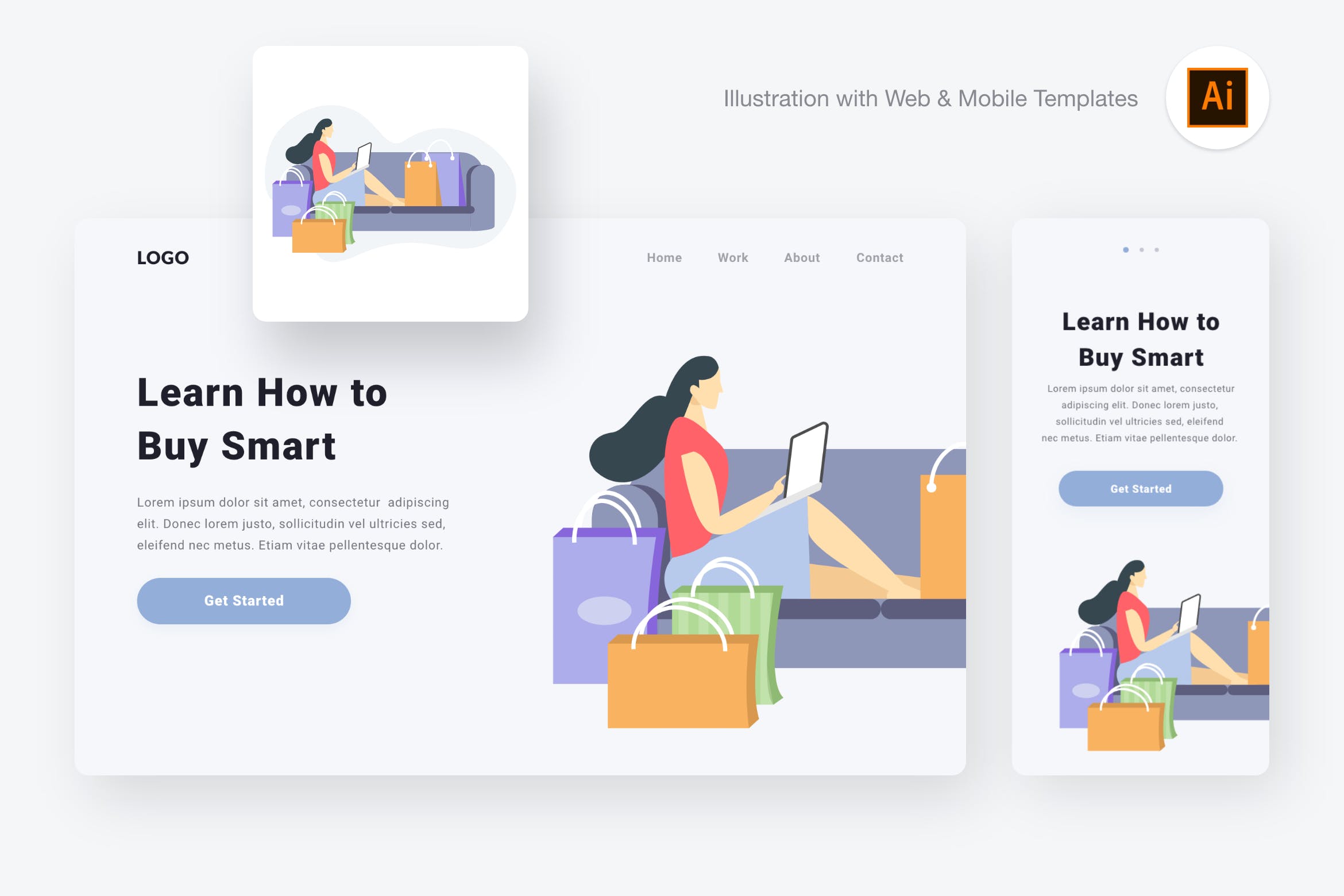 时尚购物主题Web&APP设计矢量插画设计素材[AI&SVG] Buying illustration (Illustrator & SVG)