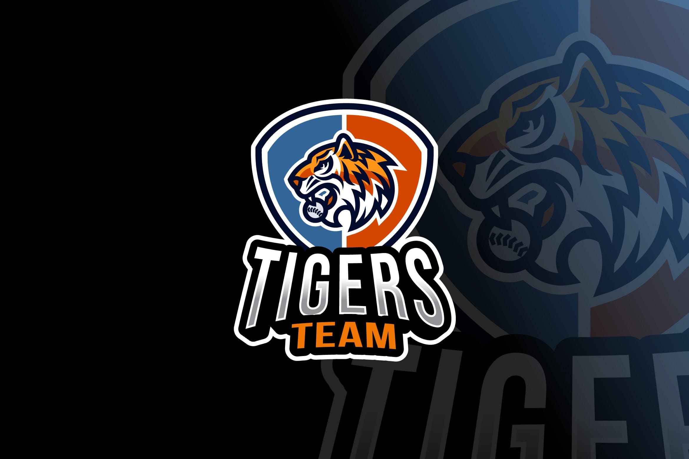 老虎卡通形象篮球队队徽图案Logo设计模板 Tigers Baseball Logo Template